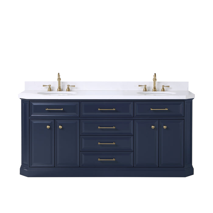 Water Creation | Palace 72" Double Sink White Quartz Countertop Vanity in Monarch Blue Water Creation - Vanity Water Creation No Mirror No Faucet 