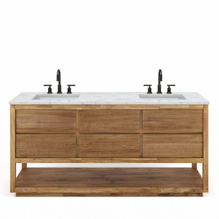 Water Creation | Oakman 72" Mango Wood Double Sink Carrara White Marble Countertop Bath Vanity Water Creation - Vanity Water Creation Oil-Rubbed Bronze Faucet  