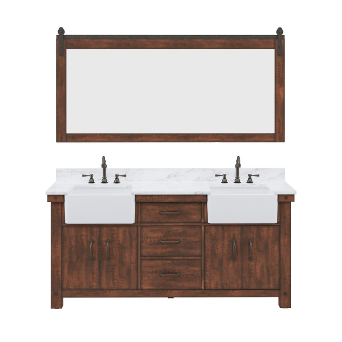 Water Creation | Paisley 72" Double Sink Carrara White Marble Countertop Vanity in Rustic Sienna Water Creation - Vanity Water Creation   