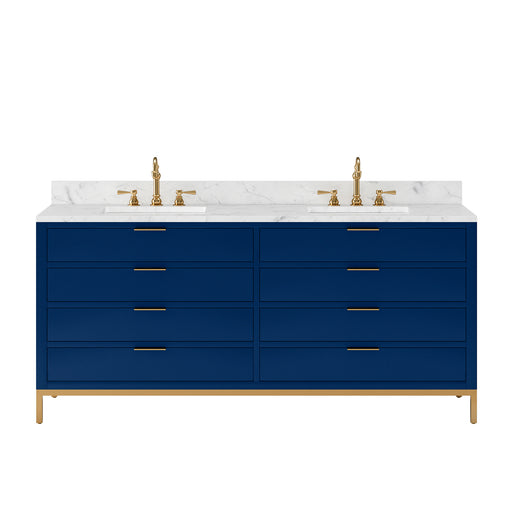 Water Creation | Bristol 72" Double Sink Carrara White Marble Countertop Bath Vanity in Monarch Blue Water Creation - Vanity Water Creation No Mirror No Faucet 