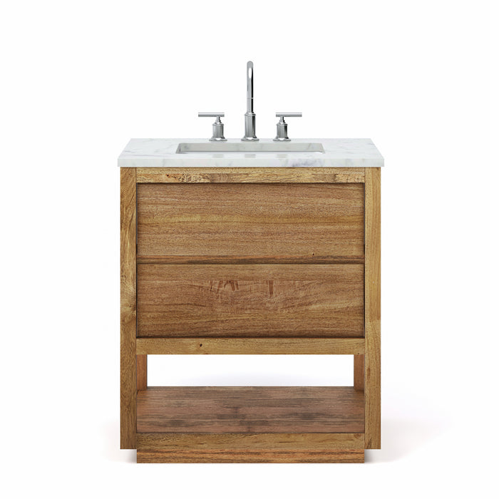Water Creation | Oakman 30" Mango Wood Single Sink Carrara White Marble Countertop Bath Vanity Water Creation - Vanity Water Creation Chrome Faucet  