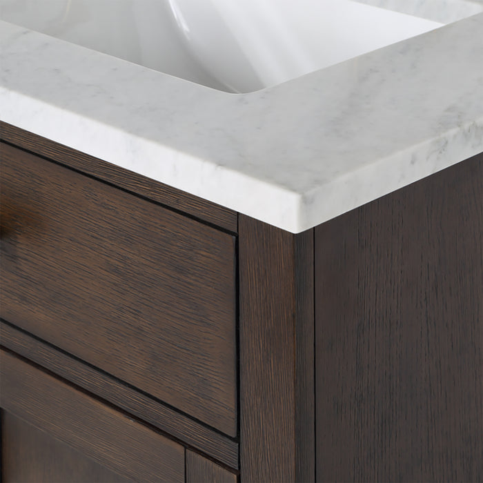 Water Creation | Chestnut 30" Single Sink Carrara White Marble Countertop Vanity In Brown Oak Water Creation - Vanity Water Creation   