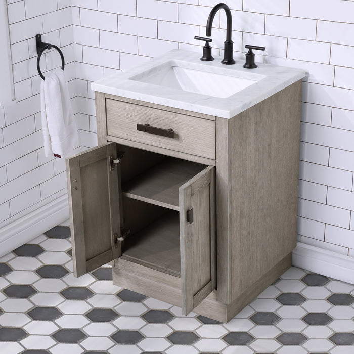 Water Creation | Chestnut 24" Single Sink Carrara White Marble Countertop Vanity In Grey Oak Water Creation - Vanity Water Creation   