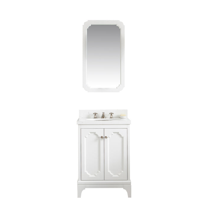 Water Creation | Queen 24" Single Sink Quartz Carrara Vanity In Pure White Water Creation - Vanity Water Creation 21" Rectangular Mirror No Faucet 