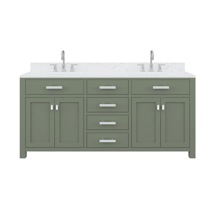 Water Creation | Madison 72" Double Sink Carrara White Marble Countertop Vanity in Glacial Green Water Creation - Vanity Water Creation No Mirror Gooseneck Faucet 