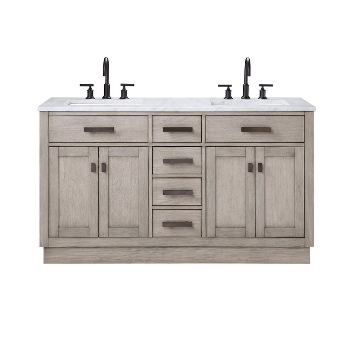 Water Creation | Chestnut 60" Double Sink Carrara White Marble Countertop Vanity In Grey Oak Water Creation - Vanity Water Creation No Mirror No Faucet 