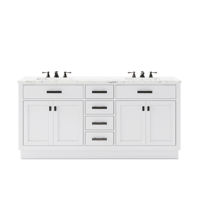 Water Creation | Hartford 72" Double Sink Carrara White Marble Countertop Bath Vanity in Pure White Water Creation - Vanity Water Creation No Mirror No Faucet 