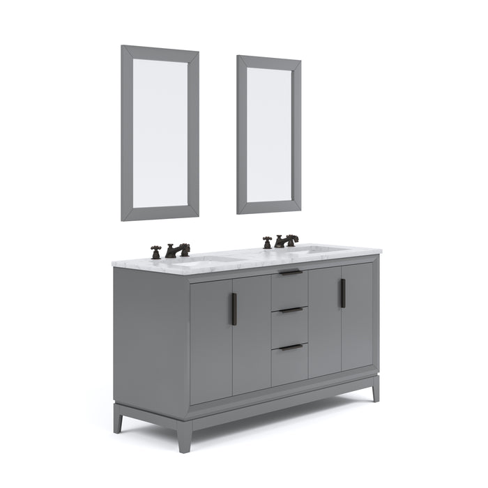 Water Creation | Elizabeth 60" Double Sink Carrara White Marble Vanity In Cashmere Grey Water Creation - Vanity Water Creation 21" Rectangular Mirror No Faucet 