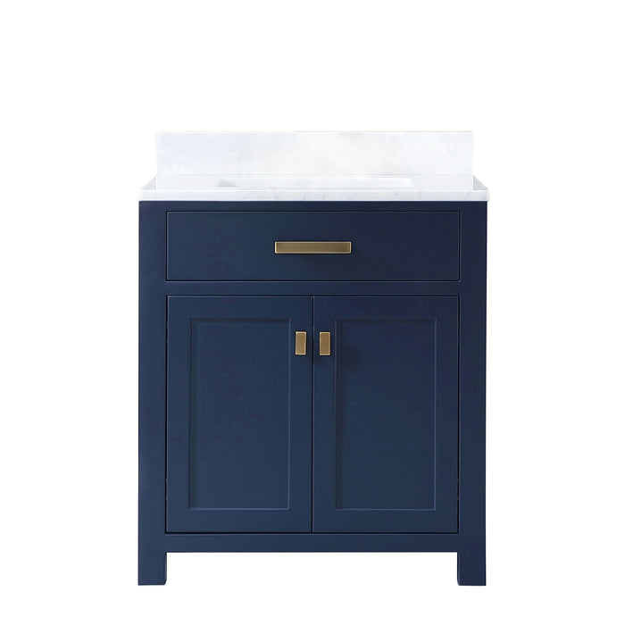 Water Creation | Madison 30" Single Sink Carrara White Marble Vanity In Monarch Blue Water Creation - Vanity Water Creation No Mirror No Faucet 