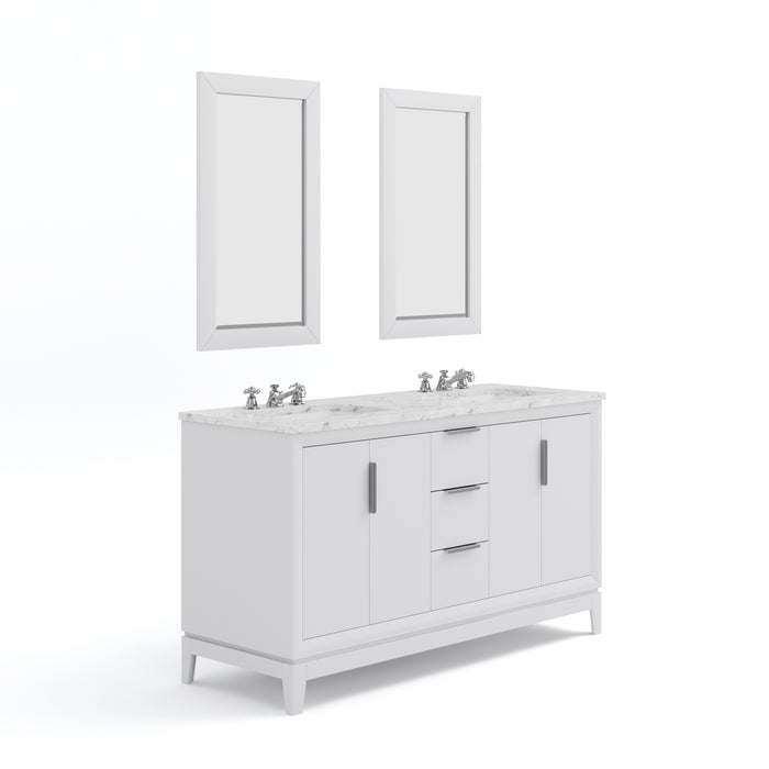 Water Creation | Elizabeth 60" Double Sink Carrara White Marble Vanity In Pure White Water Creation - Vanity Water Creation 21" Rectangular Mirror No Faucet 