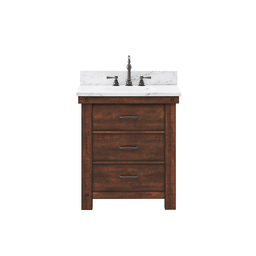 Water Creation | Aberdeen 30" Single Sink Carrara White Marble Countertop Vanity in Rustic Sierra Water Creation - Vanity Water Creation No Mirror No Faucet 