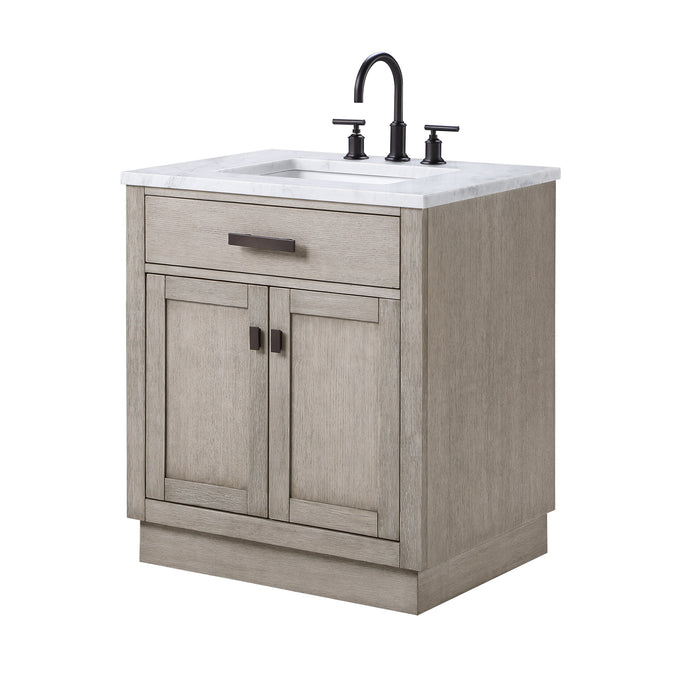 Water Creation | Chestnut 30" Single Sink Carrara White Marble Countertop Vanity In Grey Oak Water Creation - Vanity Water Creation No Mirror Gooseneck Faucet 