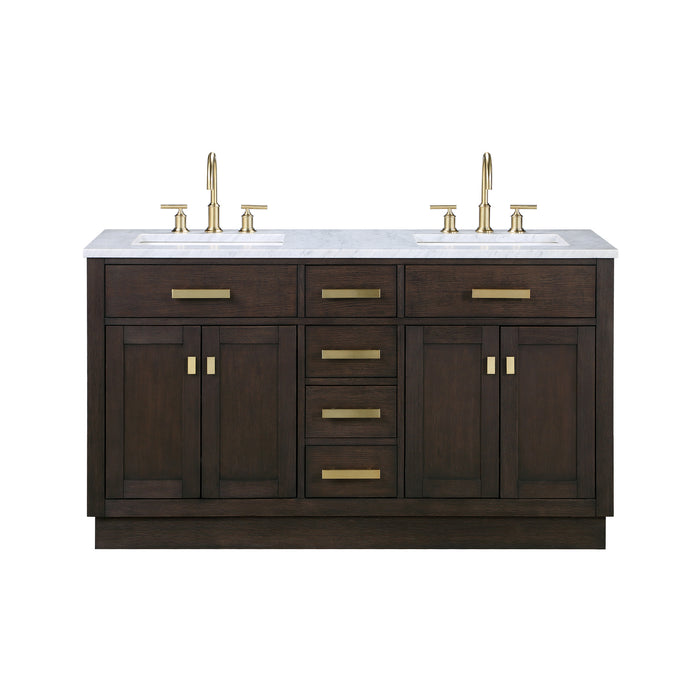 Water Creation | Chestnut 60" Double Sink Carrara White Marble Countertop Vanity In Brown Oak Water Creation - Vanity Water Creation No Mirror No Faucet 