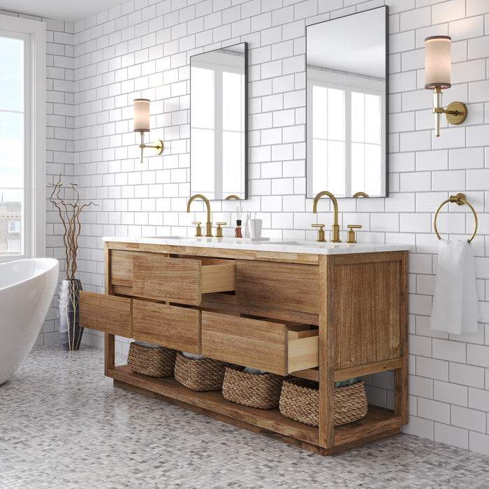 Water Creation | Oakman 72" Mango Wood Double Sink Carrara White Marble Countertop Bath Vanity Water Creation - Vanity Water Creation   