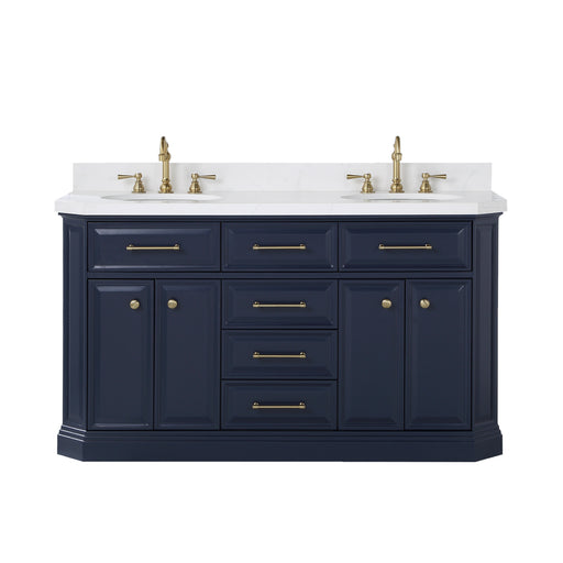 Water Creation | Palace 60" Double Sink White Quartz Countertop Vanity in Monarch Blue Water Creation - Vanity Water Creation No Mirror No Faucet 