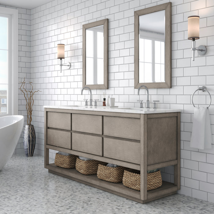 Water Creation | Oakman 72" Double Sink Carrara White Marble Countertop Bath Vanity in Grey Oak Water Creation - Vanity Water Creation   