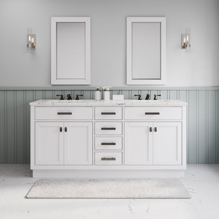 Water Creation | Hartford 72" Double Sink Carrara White Marble Countertop Bath Vanity in Pure White Water Creation - Vanity Water Creation 24" Rectangular Mirror No Faucet 