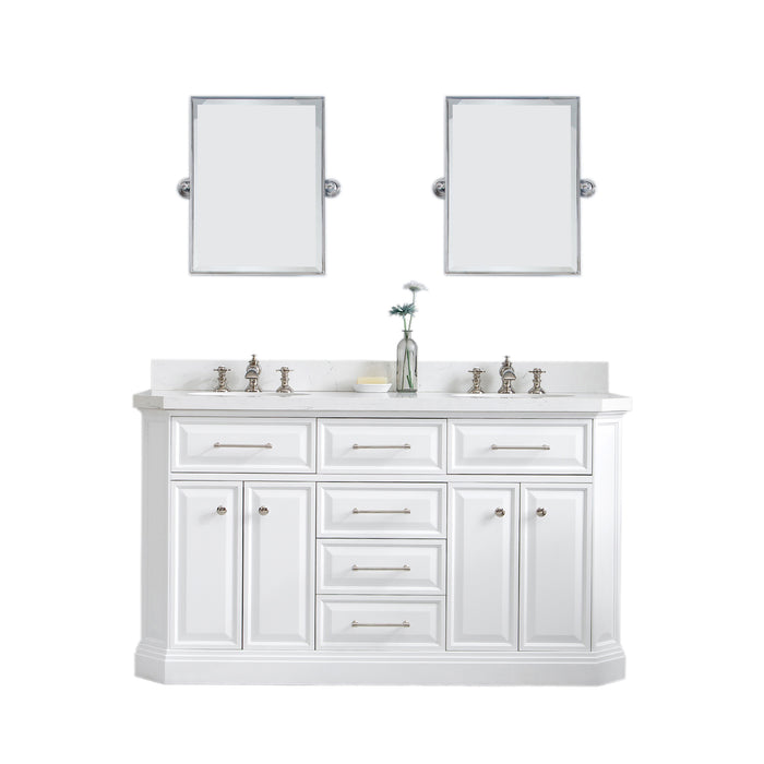 Water Creation | Palace 60" Quartz Carrara Pure White Bathroom Vanity Set With Hardware in Polished Nickel (PVD) Finish Water Creation - Vanity Water Creation   
