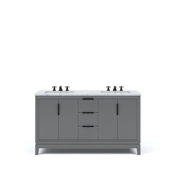 Water Creation | Elizabeth 60" Double Sink Carrara White Marble Vanity In Cashmere Grey Water Creation - Vanity Water Creation No Mirror Widespread Lavatory Faucet 