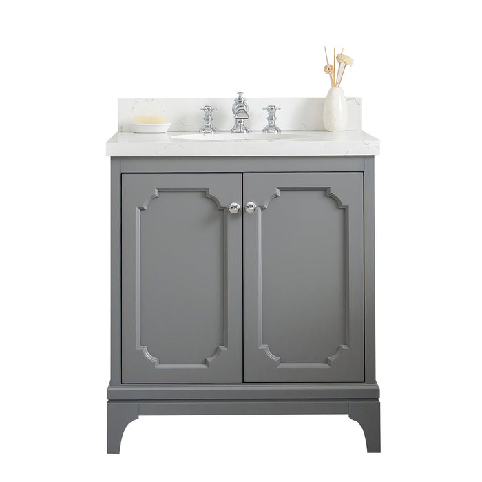 Water Creation | Queen 30" Single Sink Quartz Carrara Vanity In Cashmere Grey Water Creation - Vanity Water Creation No Mirror Waterfall Faucet 