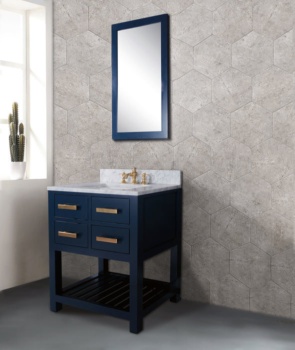 Water Creation | Madalyn 30" Monarch Blue Single Sink Bathroom Vanity Water Creation - Vanity Water Creation 21" Rectangular Mirror Waterfall Faucet 