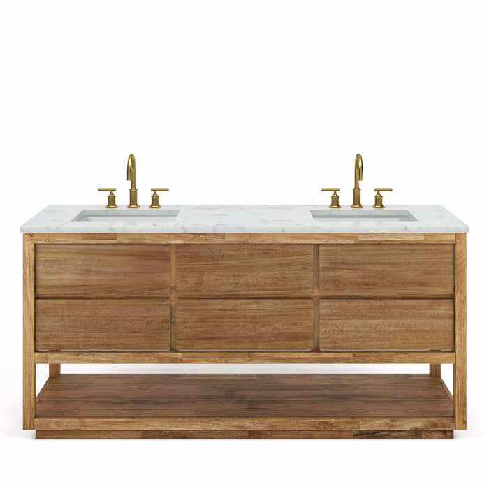 Water Creation | Oakman 72" Mango Wood Double Sink Carrara White Marble Countertop Bath Vanity Water Creation - Vanity Water Creation Satin Gold  