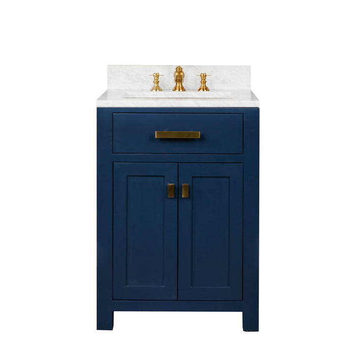 Water Creation | Madison 24" Single Sink Carrara White Marble Vanity In Monarch Blue Water Creation - Vanity Water Creation No Mirror Waterfall Faucet 