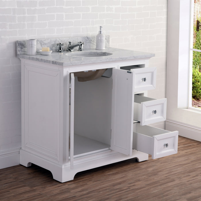 Water Creation | Derby 36" Wide Pure White Single Sink Carrara Marble Bathroom Vanity Water Creation - Vanity Water Creation   