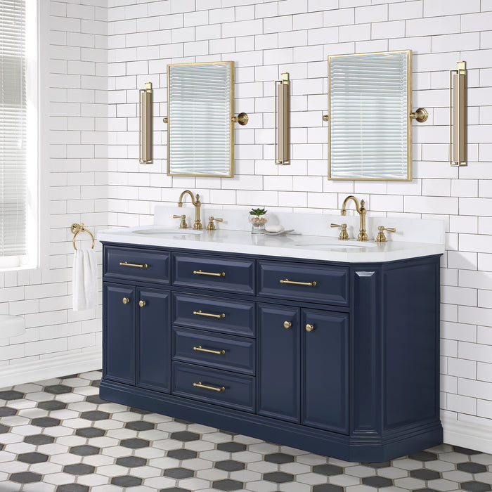 Water Creation | Palace 72" Double Sink White Quartz Countertop Vanity in Monarch Blue Water Creation - Vanity Water Creation   