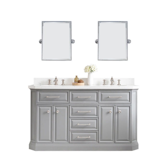 Water Creation | Palace 60" Quartz Carrara Cashmere Grey Bathroom Vanity Set With Hardware in Polished Nickel (PVD) Finish Water Creation - Vanity Water Creation   