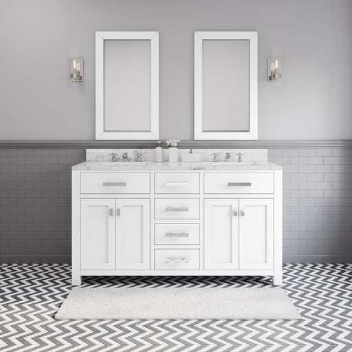 Water Creation | Madison 60" Pure White Double Sink Bathroom Vanity Water Creation - Vanity Water Creation 21" Rectangular Mirror No Faucet 