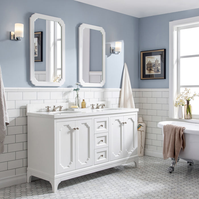 Water Creation | Queen 60" Double Sink Quartz Carrara Vanity In Pure White Water Creation - Vanity Water Creation   