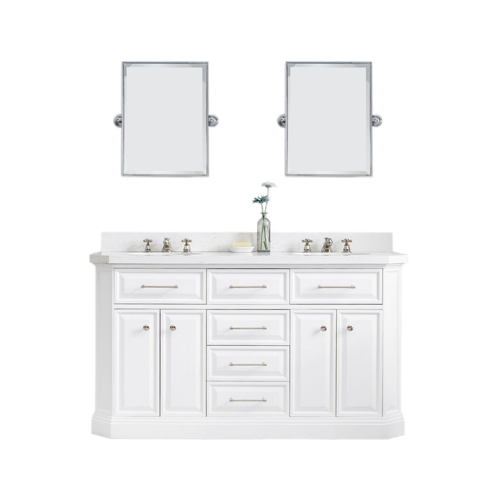 Water Creation | Palace 60" Quartz Carrara Pure White Bathroom Vanity Set With Hardware in Polished Nickel (PVD) Finish Water Creation - Vanity Water Creation   