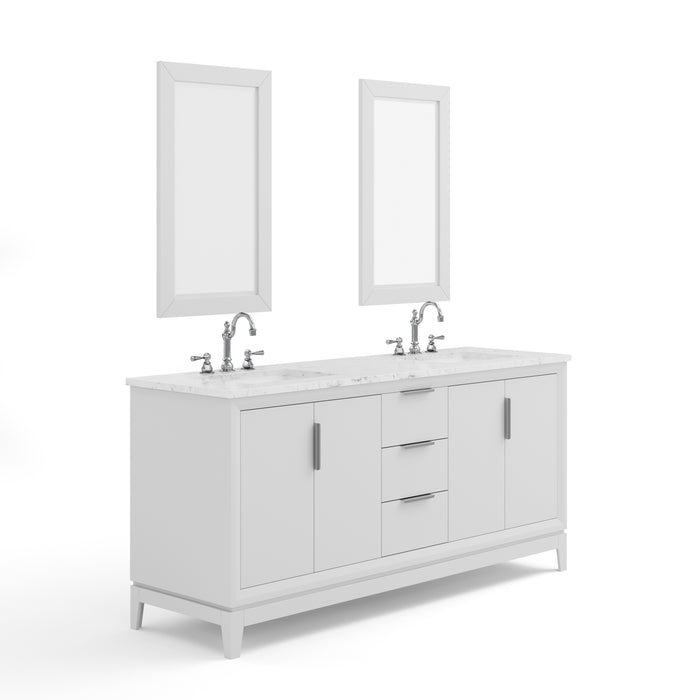Water Creation | Elizabeth 72" Double Sink Carrara White Marble Vanity In Pure White Water Creation - Vanity Water Creation 21" Rectangular Mirror Hook Spout Faucet 