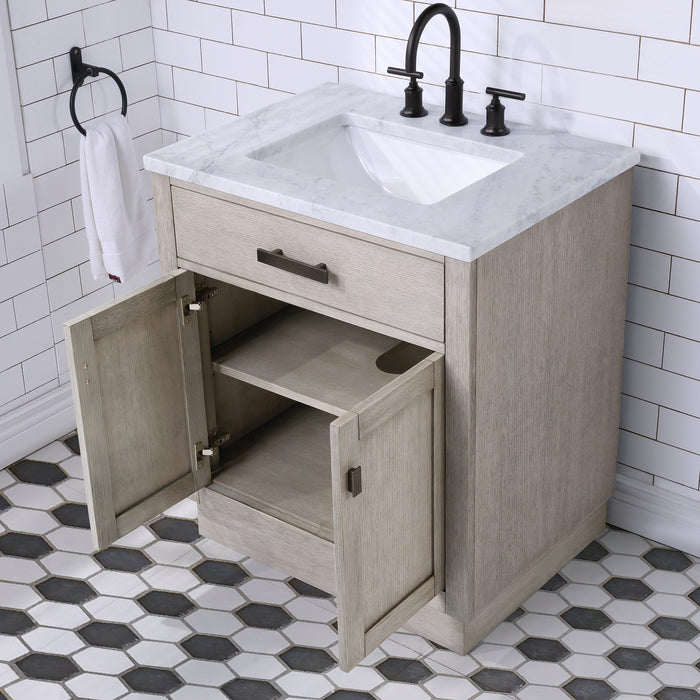 Water Creation | Chestnut 30" Single Sink Carrara White Marble Countertop Vanity In Grey Oak Water Creation - Vanity Water Creation   