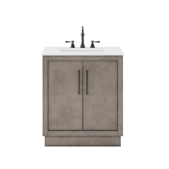Water Creation | Hugo 30" Single Sink Carrara White Marble Countertop Vanity in Grey Oak and Bronze Trim Water Creation - Vanity Water Creation No Mirror No Faucet 