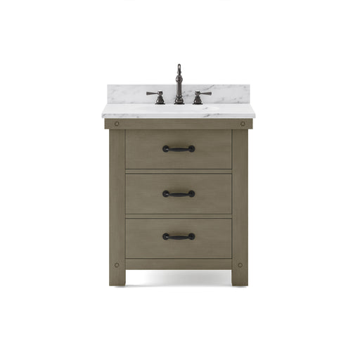 Water Creation | Aberdeen 30" Grizzle Grey Single Sink Bathroom Vanity With Carrara White Marble Counter Top Water Creation - Vanity Water Creation No Mirror No Faucet 