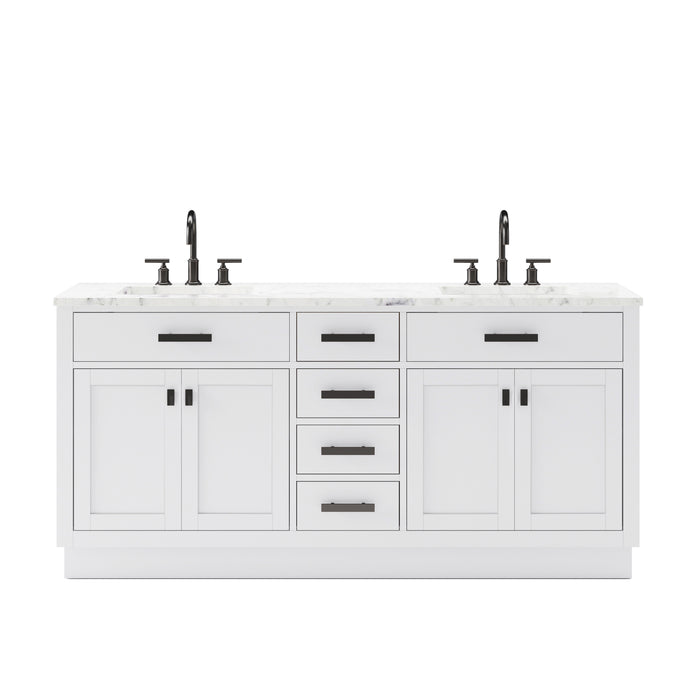 Water Creation | Hartford 72" Double Sink Carrara White Marble Countertop Bath Vanity in Pure White Water Creation - Vanity Water Creation No Mirror Gooseneck Faucet 