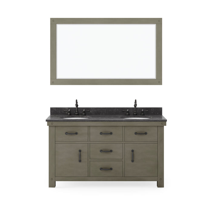 Water Creation | Aberdeen 60" Grizzle Grey Double Sink Bathroom Vanity With Blue Limestone Counter Top Water Creation - Vanity Water Creation 60" Rectangular Mirror No Faucet 