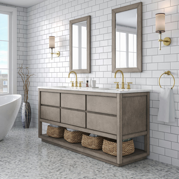 Water Creation | Oakman 72" Double Sink Carrara White Marble Countertop Bath Vanity in Grey Oak Water Creation - Vanity Water Creation   