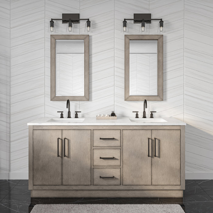 Water Creation | Hugo 72" Double Sink Carrara White Marble Countertop Vanity in Grey Oak and Bronze Trim Water Creation - Vanity Water Creation   