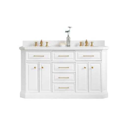 Water Creation | Palace 60" Quartz Carrara Pure White Bathroom Vanity Set With Hardware in Satin Gold Finish And Only Mirrors in Chrome Finish Water Creation - Vanity Water Creation No Mirror No Faucet 